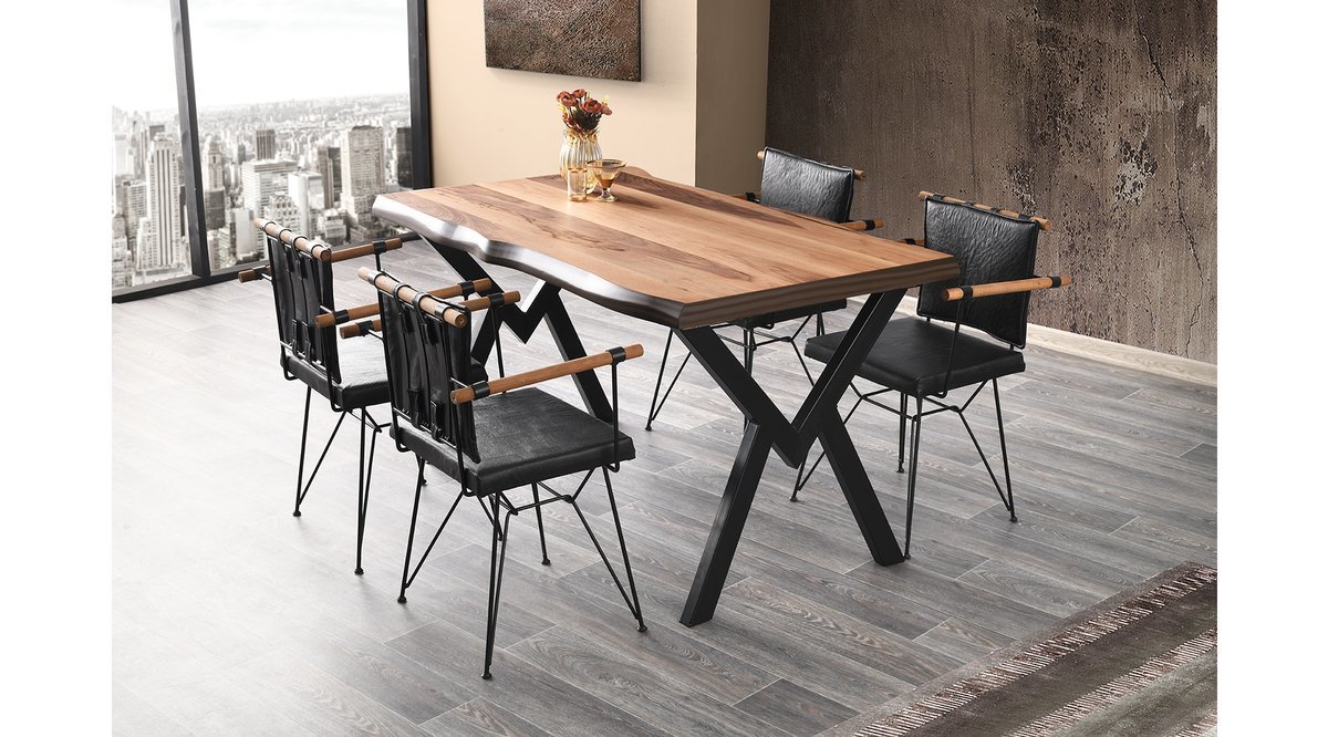 AGRON MASA TAKIMI POYRAZ SANDALYE CEVİZ SİYAH FİYATI Vivense