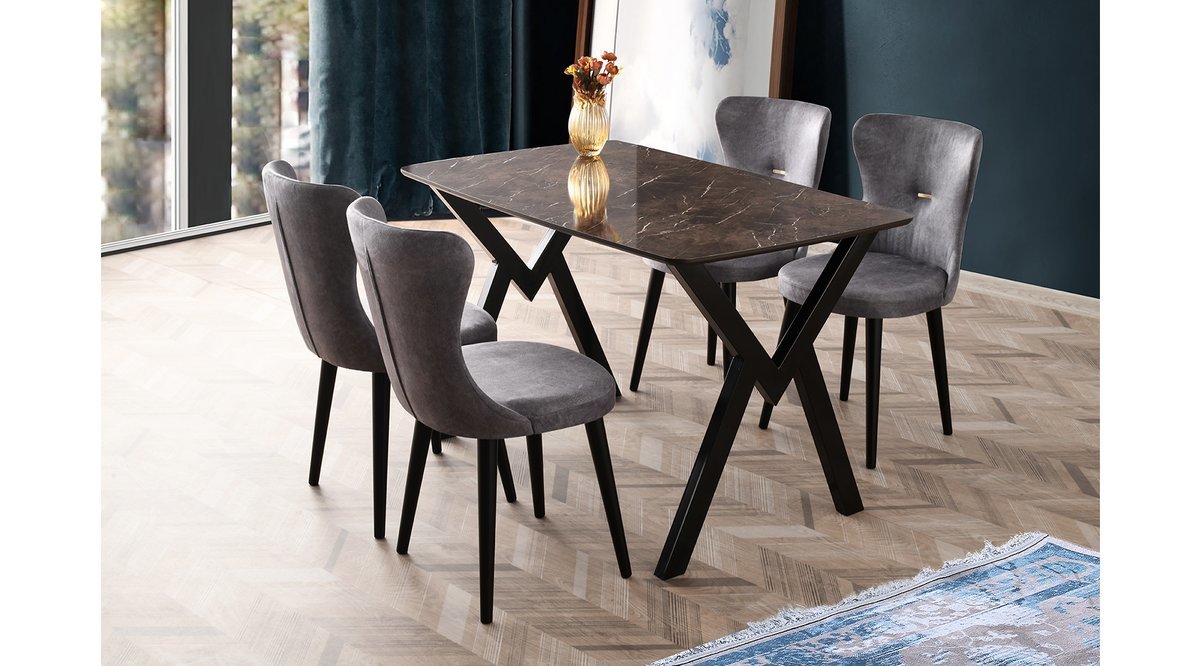 ALBİON MASA TAKIMI NAPOLİ SANDALYE MERMER SİYAH FİYATI