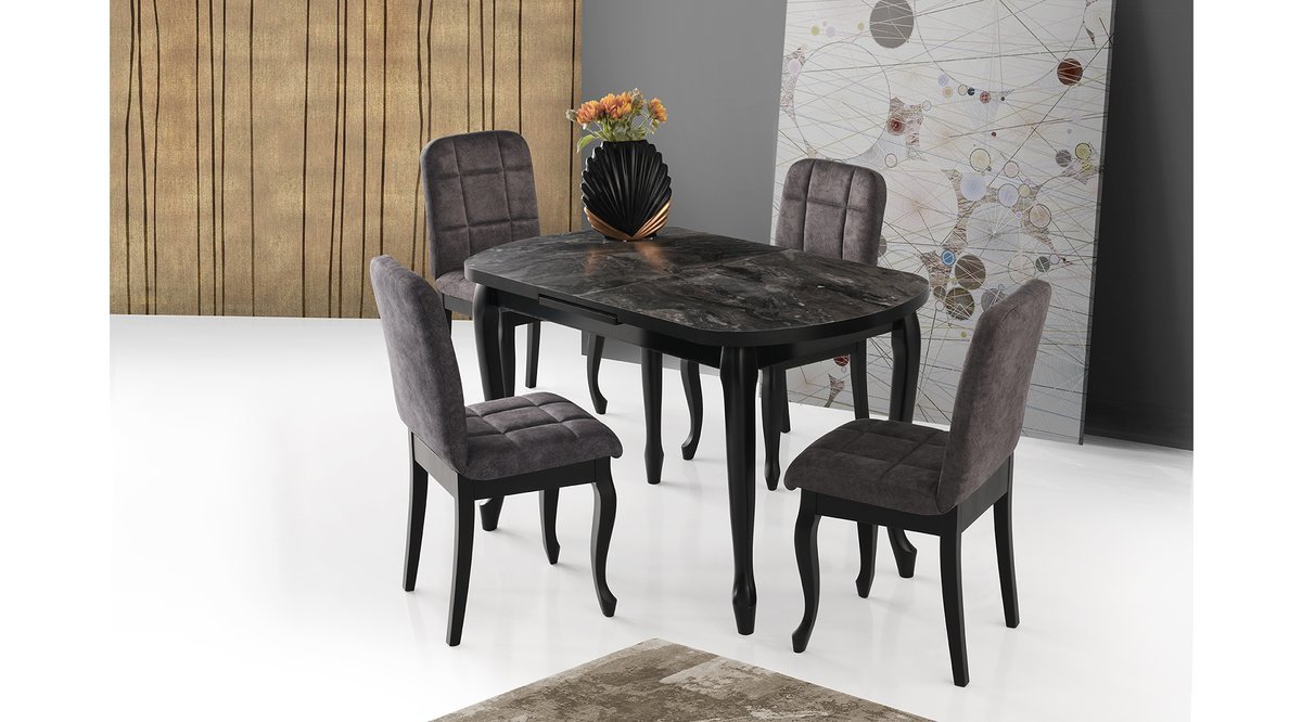 LUİSA MASA TAKIMI LUBERON SANDALYE MERMER SİYAH FİYATI