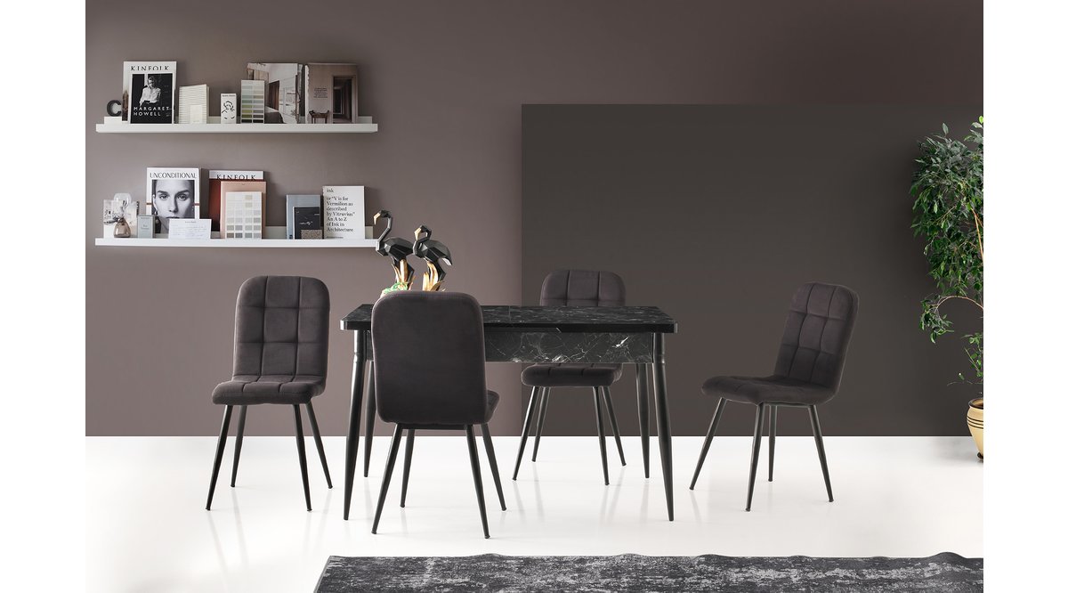 ORKA MASA + 4 AD 4106ANTSİYAH ESTA SANDALYE FİYATI Vivense