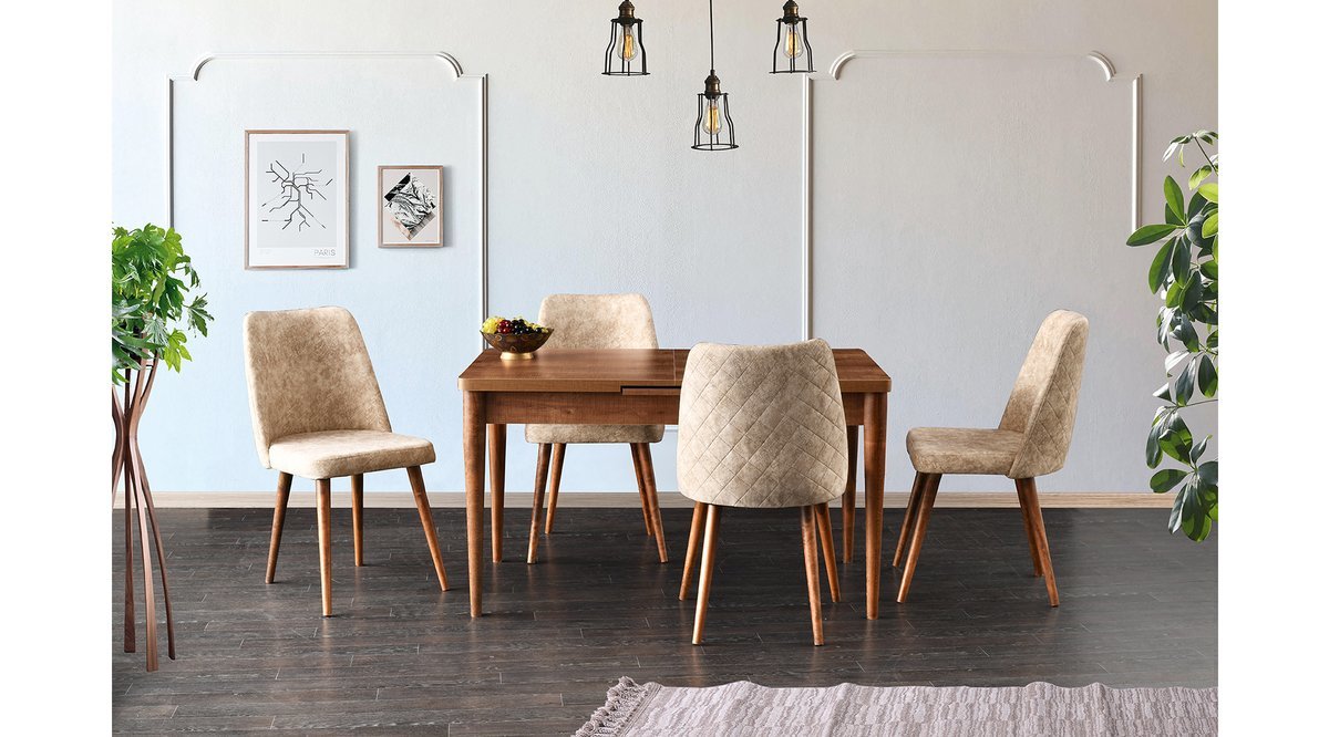 DURHAM MASA TAKIMI ESTER SANDALYE CEVİZ FİYATI Vivense