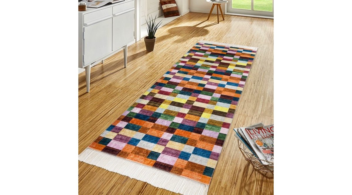 MODERN BASKILI RENGARENK SAÇAKLI KAYMAZ JEL TABAN HALI 80X140 FİYATI