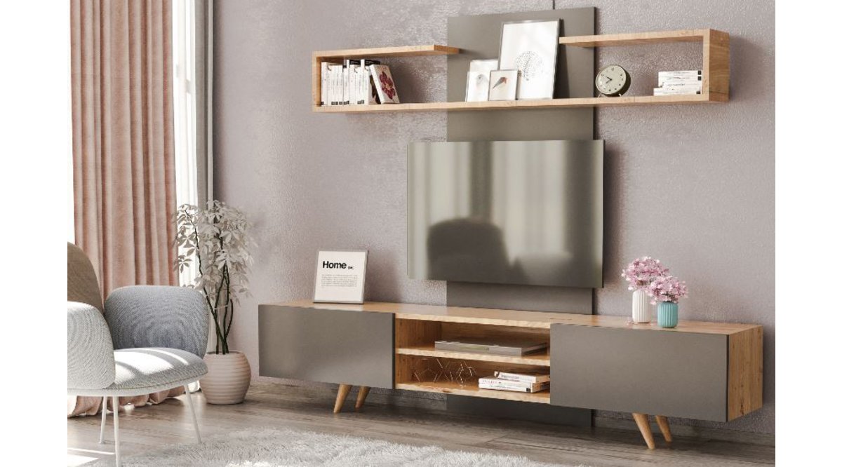 ZENİO ASSOS TV ÜNİTESİ 180 CM ANTRASİT SAFİR MEŞE FİYATI