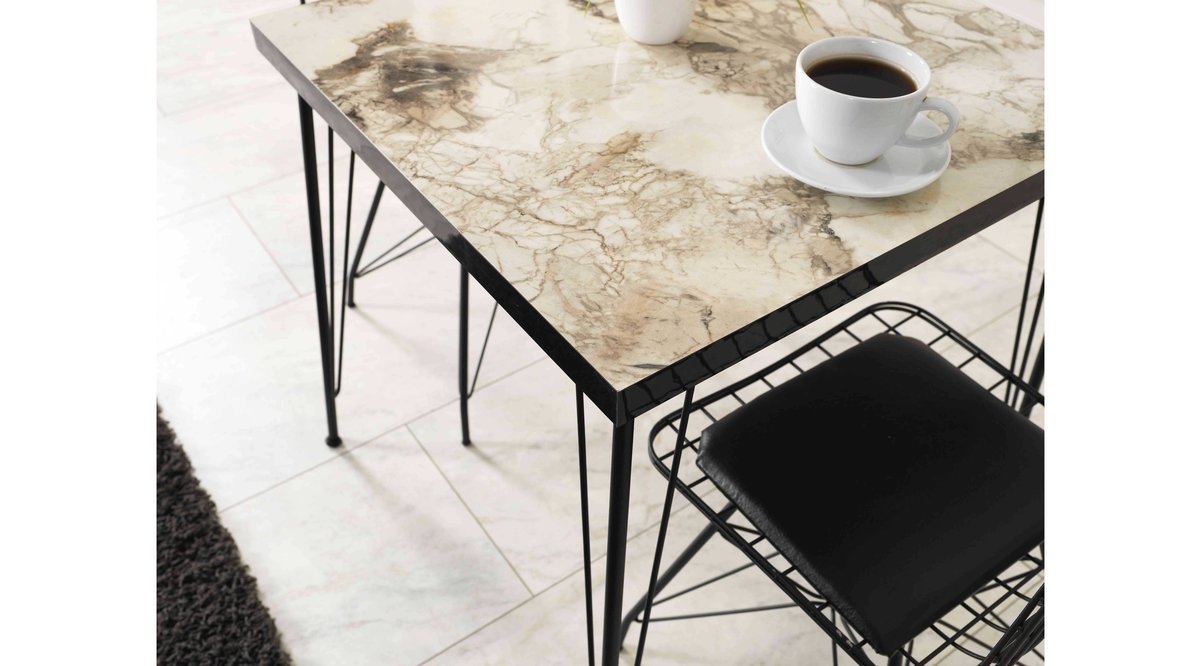 AZRA İKİ KİŞİLİK MASA SANDALYE TAKIMI BENDİR MERMER GÖRÜNÜMLÜ FİYATI