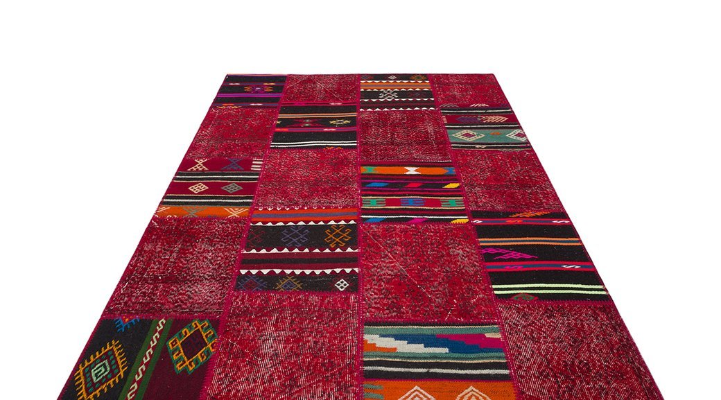 efestrend kirmizi patchwork kilim motifli el dokuma hali 200x300 fiyati vivense