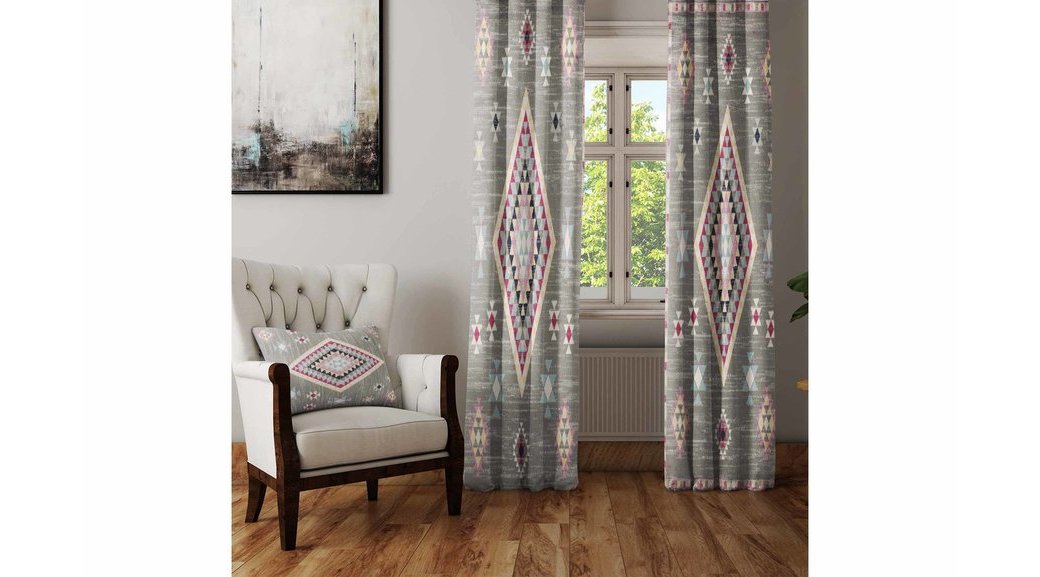 Else Gri Pembe Turkmen Geometrik Desenli Oturma Odasi Salon Fon Perde Fiyati Vivense