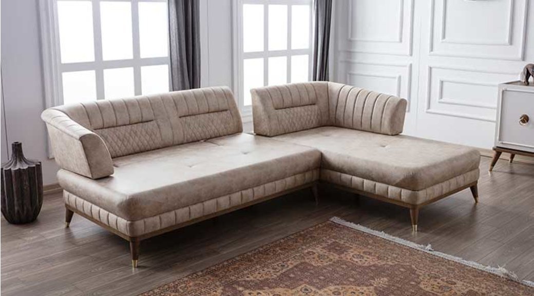 L Koltuk Takimi Keten Kumas Bej Renk Modern Konforlu Exclusive L Koltuk