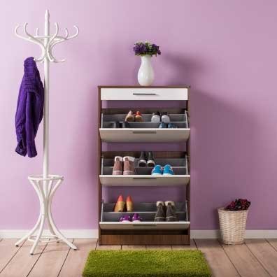 FLAT 3 KAPAKLI TEK ÇEKMECELİ AYAKKABI DOLABI WENGE-BEYAZ