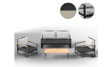 BAHÇE CAFE METAL KANEPE VE SEHPA TAKIMI 2+1+1 ANTRASİT