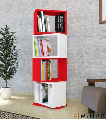 ANZE DÖNER KİTAPLIK PARLAK BEYAZ KIRMIZI