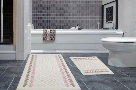 BORDÜR İKİLİ BANYO TAKIMI BEJ PEMBE