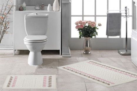 BORDÜR İKİLİ BANYO TAKIMI BEJ PEMBE